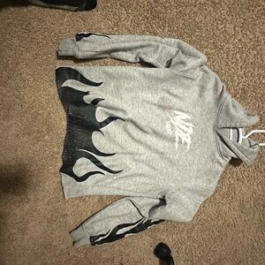 Gray Hoodie with Black Flame Design
